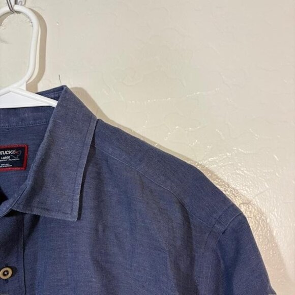 UNTUCKit Shirt Mens Large Navy Linen Short Sleeve Cameron Wrinkle Resistant - Picture 2 of 7